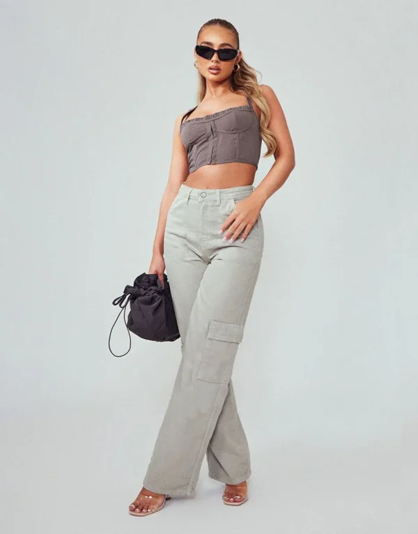 HM Light Grey High-Waisted Cargo Wide-Leg Jeans