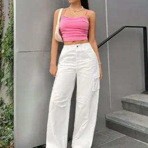 HM White Cargo Wideleg Jeans