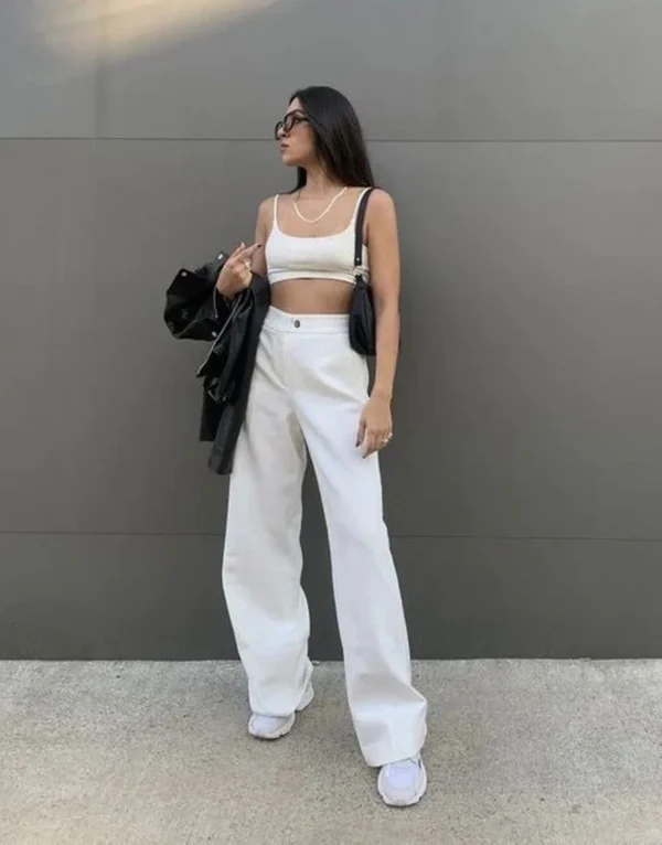 HM White High-Waist Loose Leg Jeans - Image 2