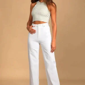 HM White High-Waist Loose Leg Jeans