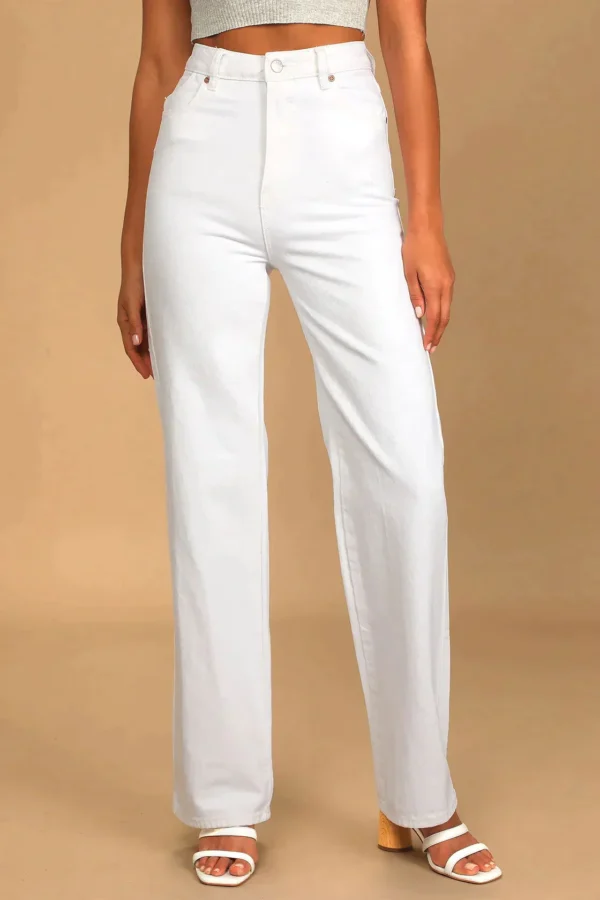 HM White High-Waist Loose Leg Jeans - Image 2