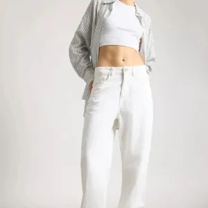 HM White High-Waist Loose Leg Jeans