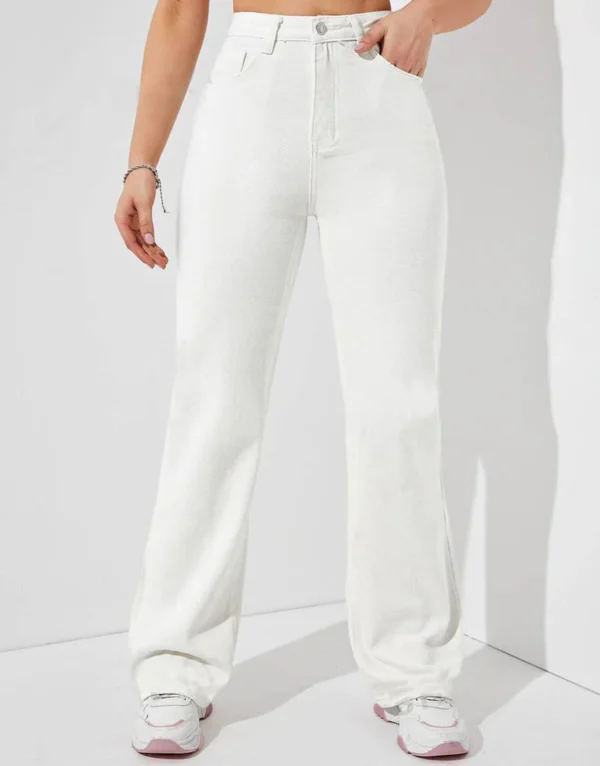 HM White High-Waist Loose Leg Jeans - Image 6