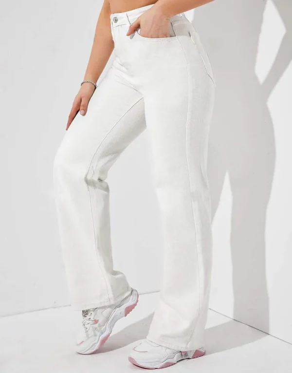 HM White High-Waist Loose Leg Jeans - Image 5