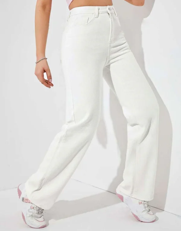 HM White High-Waist Loose Leg Jeans - Image 4