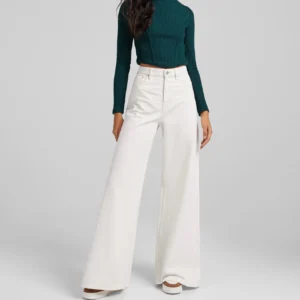 HM White High-Waisted Wide-Leg Jeans