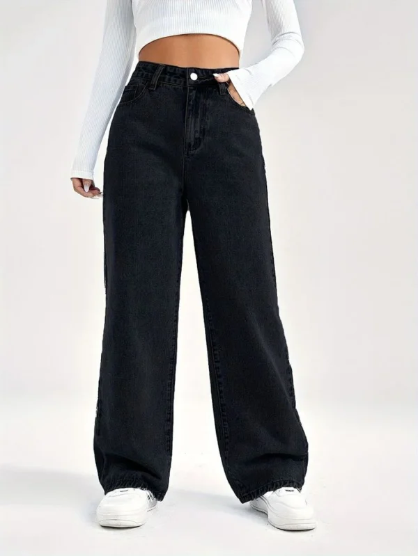 HM Black High-Waist Loose Jeans - Image 2