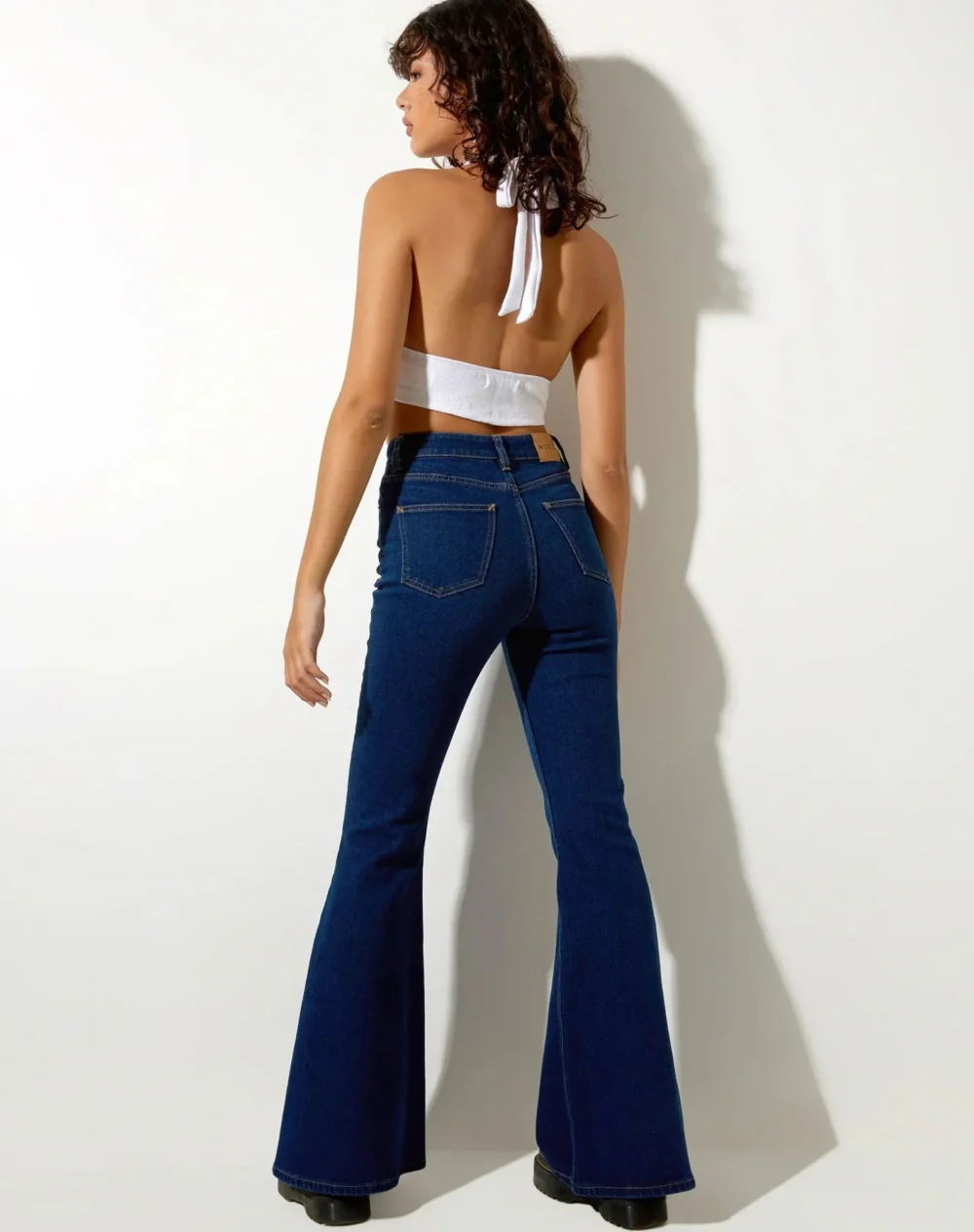 HM Dark Blue High-Waisted Flare Jeans - Image 3
