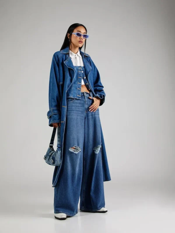 HM Dark Blue Knee-Ripped High-Waisted Wide-Leg Jeans - Image 2