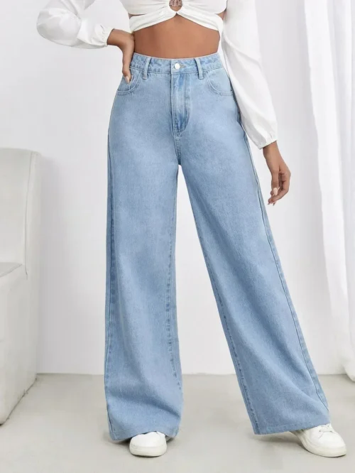 HM High-Waisted Light Blue Wide-Leg Jeans