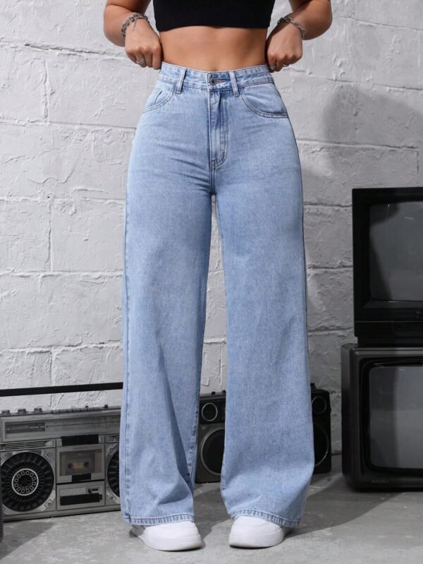 HM Light-Blue High-Waisted Loose Jeans - Image 5
