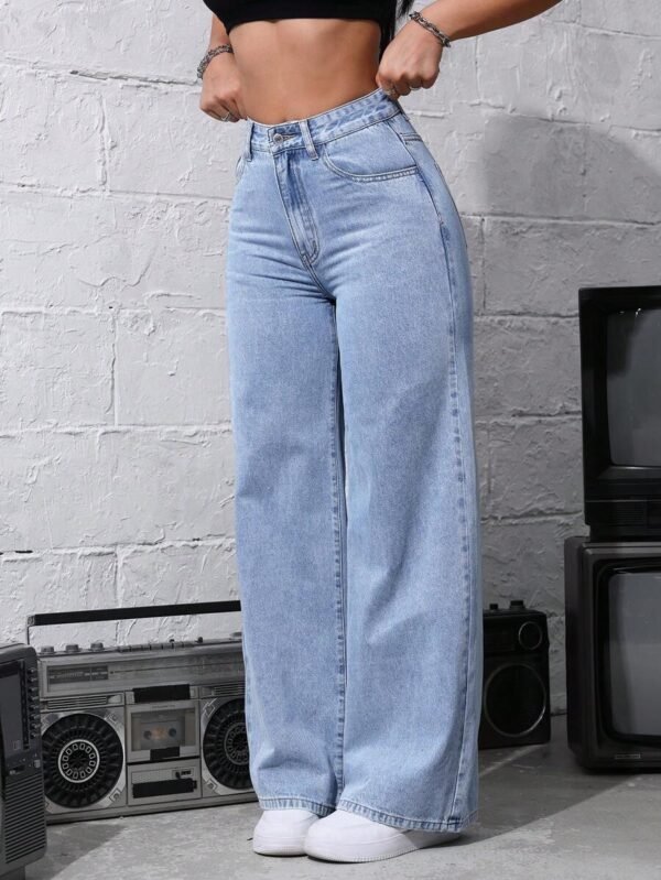 HM Light-Blue High-Waisted Loose Jeans - Image 2