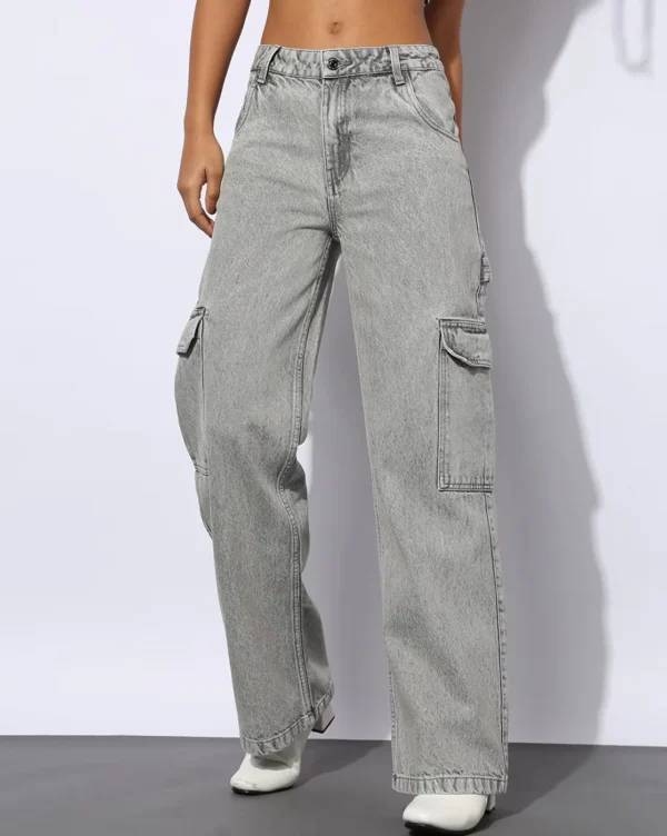 HM Light Grey Wide Leg Cargo Jeans - Image 2