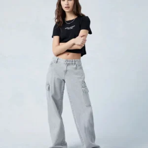 HM Light Grey Wide Leg Cargo Jeans