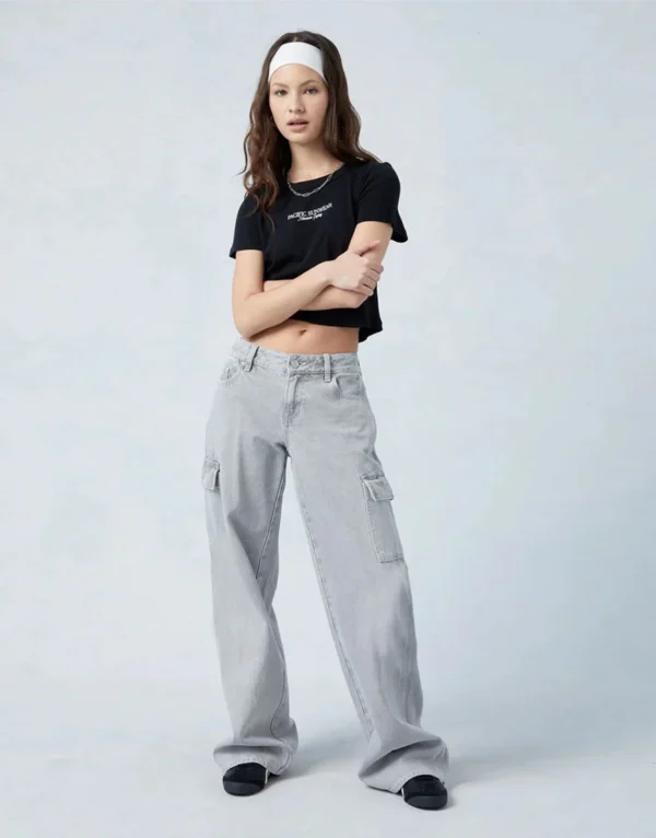 HM Light Grey Wide Leg Cargo Jeans
