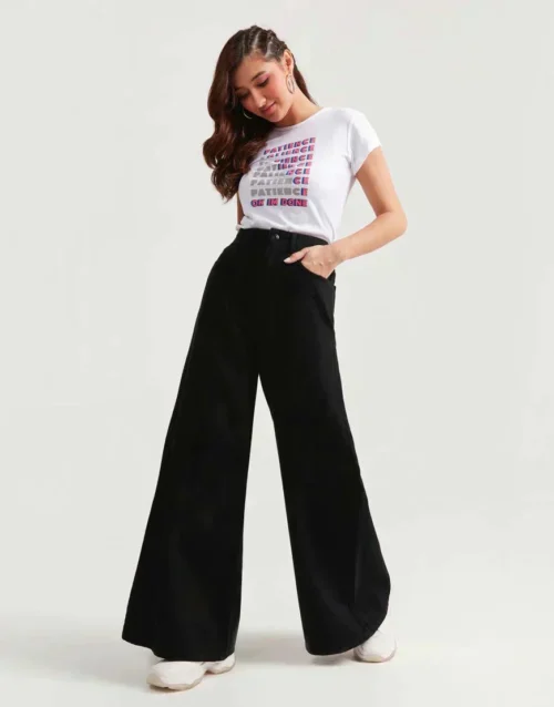 HM Faded Black High-Waist Wide-Leg Jeans