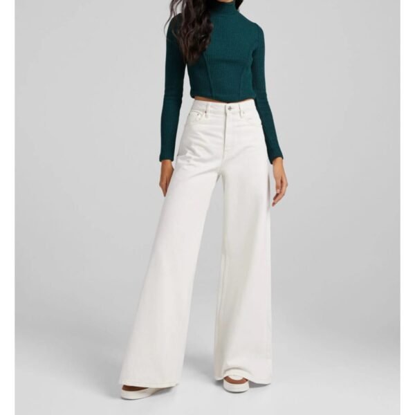 HM White High-Waisted Wide-Leg Jeans