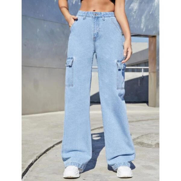 HM Light Blue High-Waisted Cargo Wide-Leg Jeans