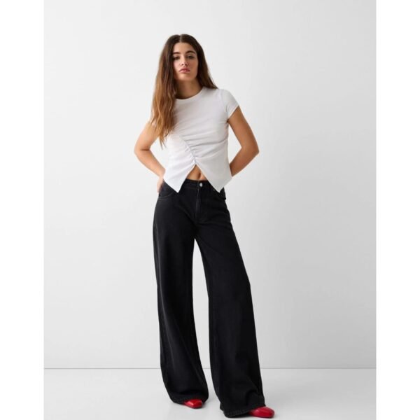 HM Faded Black High-Waist Wide-Leg Jeans