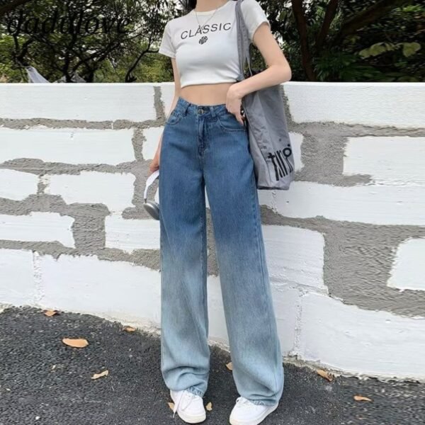 HM Blue Two-Tone Wide-Leg Jeans