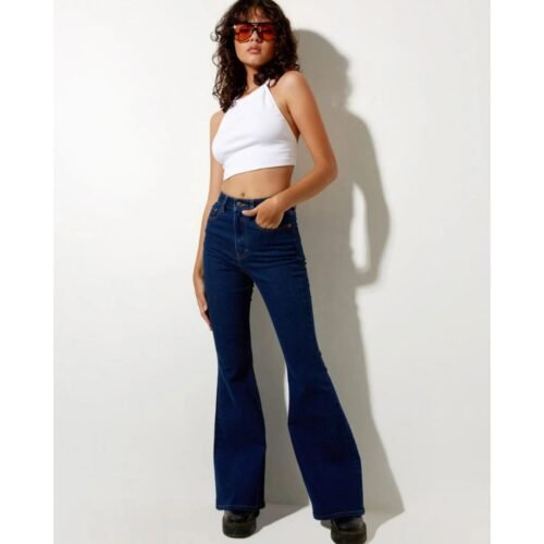 HM Dark Blue High-Waisted Flare Jeans