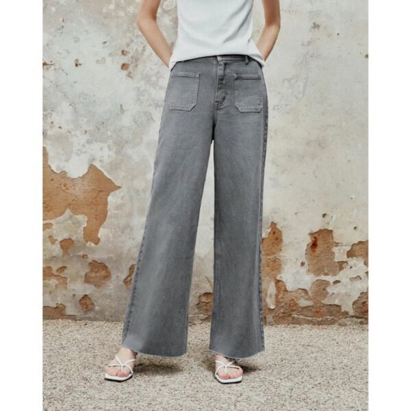 HM Light Grey Utility Pocket Wide-Leg Frayed Hem Jeans - Image 3