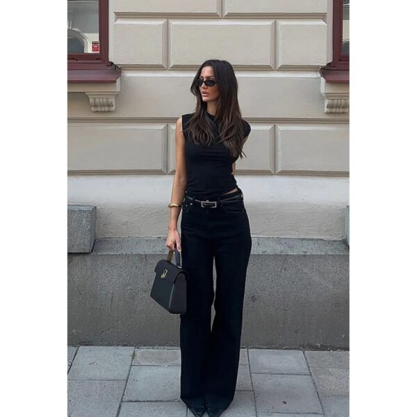 HM Faded Black High-Waist Wide-Leg Jeans