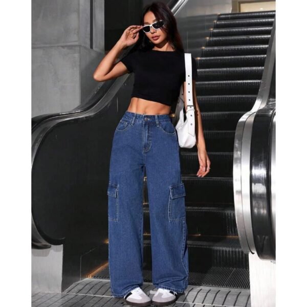 HM Dark Blue Cargo Wideleg Jeans