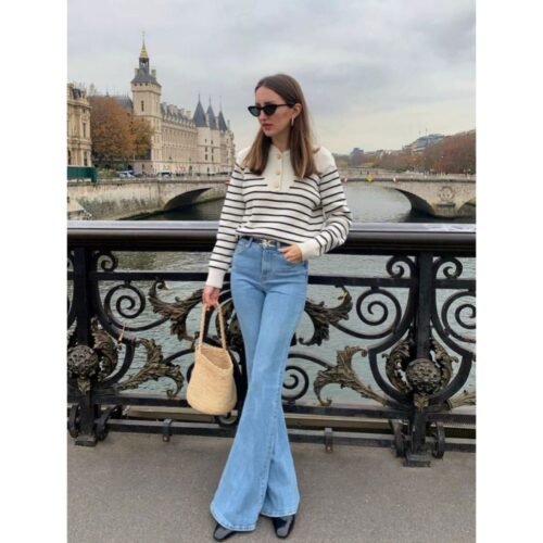 HM Light Blue High-Waisted Flare Jeans