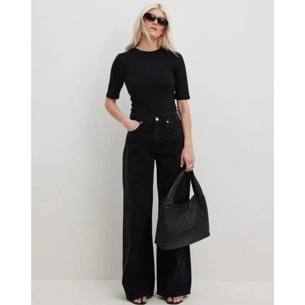 HM Faded Black High-Waist Wide-Leg Jeans