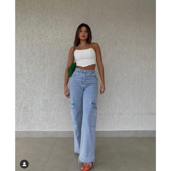 HM Light Blue High-Waisted Cargo Wide-Leg Jeans