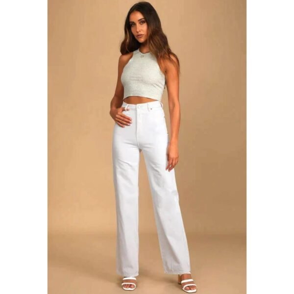 HM White High-Waist Loose Leg Jeans