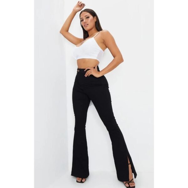 HM Pure Black Split Hem High-Waisted Flare Jeans