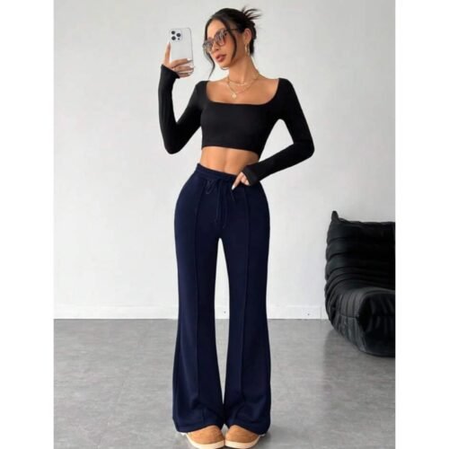 HM Navy Blue Front-Seam Flare Trouser