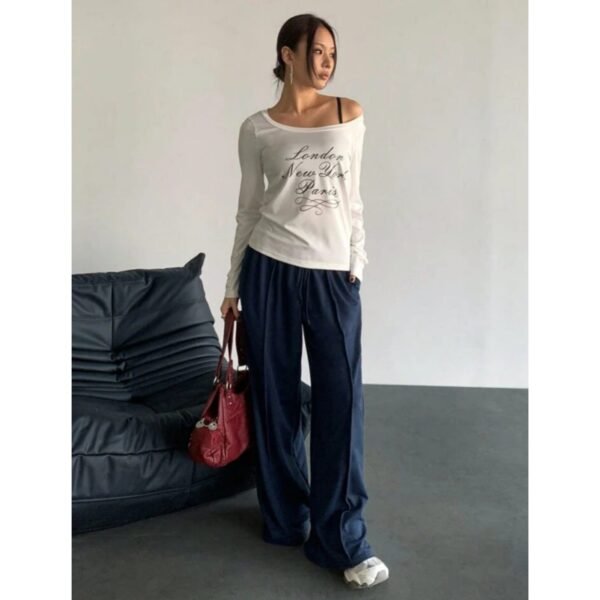 HM Navy Blue Front-Seam Wide-Leg Trouser