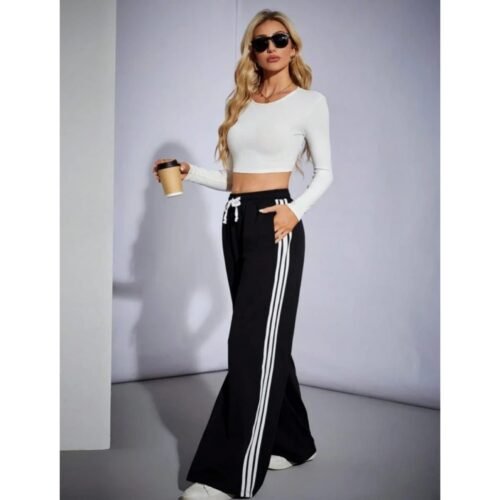 HM Pure Black Side Stripe Wide-Leg Trouser