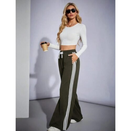 HM Camo Green Side Stripe Wide-Leg Trouser