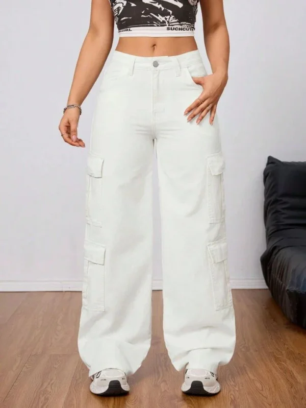 HM White Cargo Wideleg Jeans - Image 4