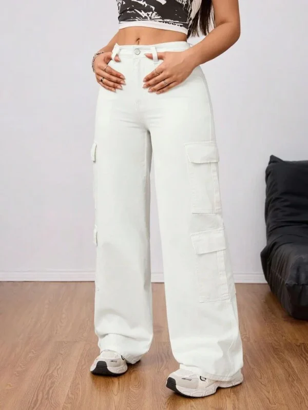 HM White Cargo Wideleg Jeans - Image 3