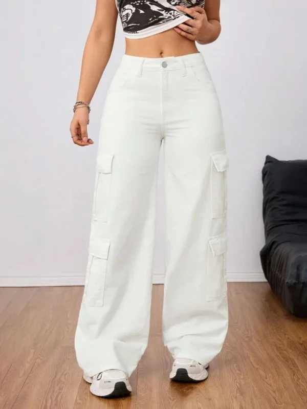 HM White Cargo Wideleg Jeans - Image 2