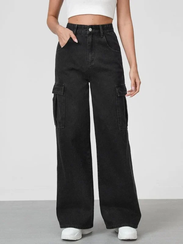 HM Faded Black Cargo Wideleg Jeans - Image 2