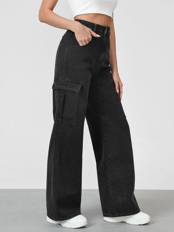 HM Faded Black Cargo Wideleg Jeans - Image 3