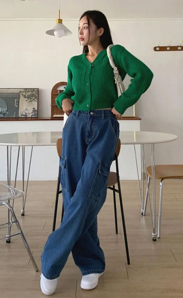HM Dark Blue Cargo Wideleg Jeans - Image 2