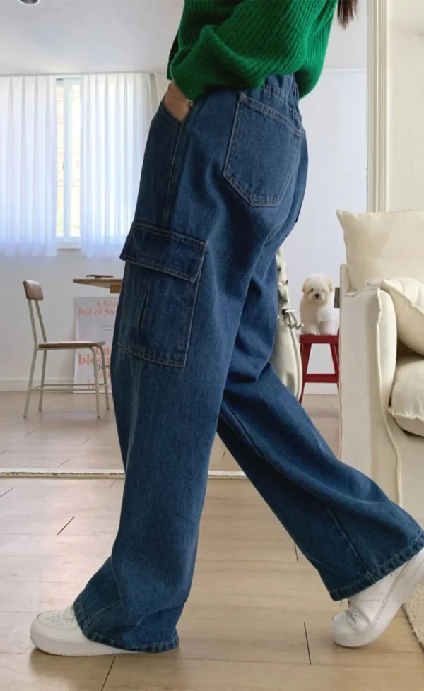 HM Dark Blue Cargo Wideleg Jeans - Image 3