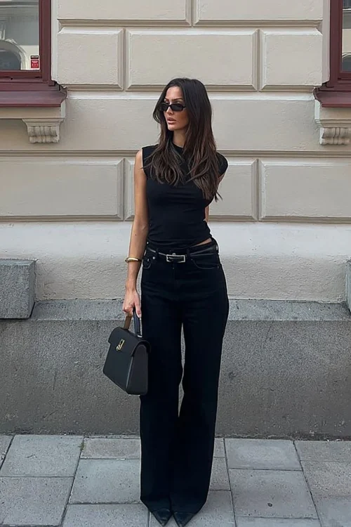 HM Faded Black High-Waist Wide-Leg Jeans