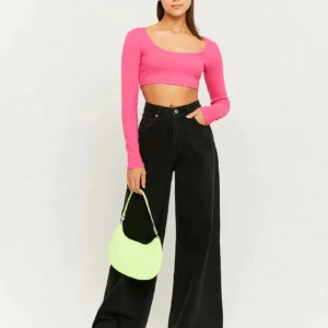 HM Faded Black High-Waist Wide-Leg Jeans