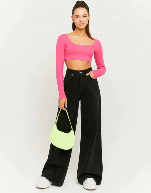 HM Faded Black High-Waist Wide-Leg Jeans
