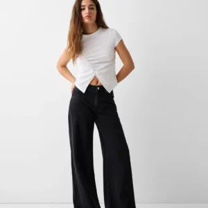 HM Faded Black High-Waist Wide-Leg Jeans