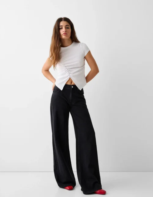 HM Faded Black High-Waist Wide-Leg Jeans
