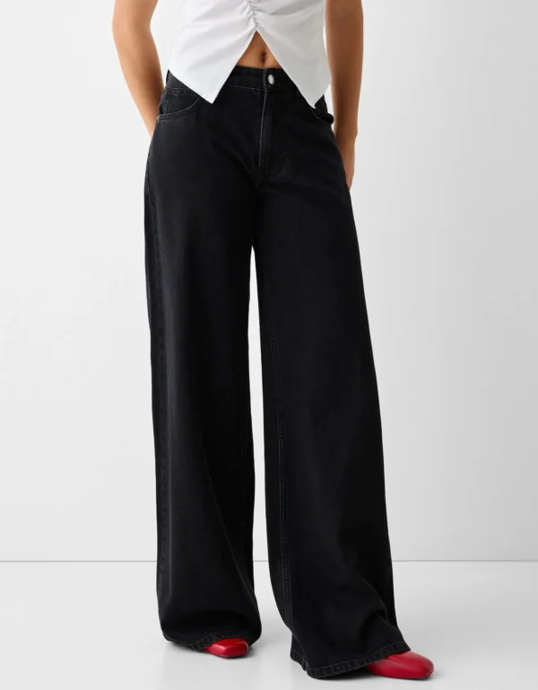 HM Faded Black High-Waist Wide-Leg Jeans - Image 4